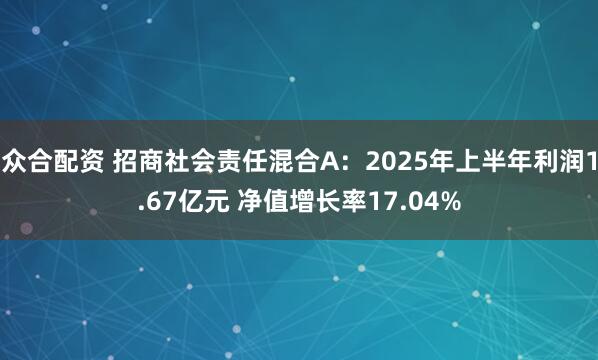 众合配资 招商社会责任混合A：2025年上半年利润1.67亿元 净值增长率17.04%